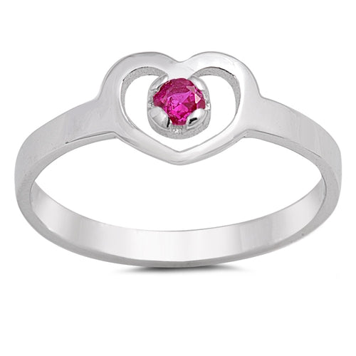 photo of Silver CZ Baby Ring - Heart with Ruby Color Stone