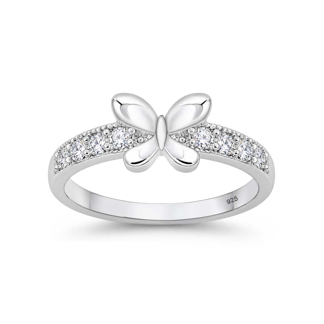 Silver Butterfly CZ Ring