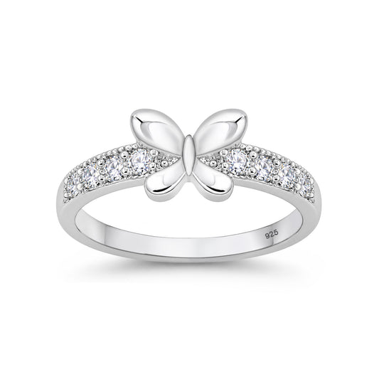 Silver Butterfly CZ Ring