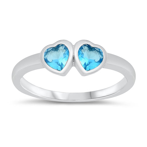 photo of Silver CZ Baby Ring - Heart with Blue Topaz CZ Stone