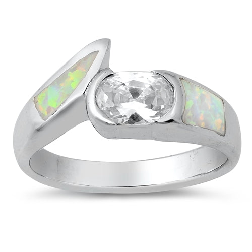 photo of Silver Lab Opal Ring With White Opal and Clear CZ