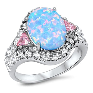 photo of Silver Lab Opal Ring with Light Blue Opal and Clear CZ