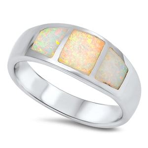 photo of Silver Lab Opal Ring with White Lab Opal