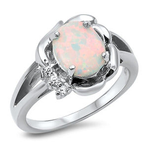 photo of Silver Lab Opal Ring with White Opal, Clear CZ