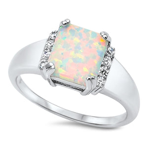 photo of Silver Lab Opal Ring with White Lab Opal, Clear CZ