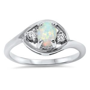 photo of Silver Lab Opal Ring with White Opal, Clear CZ