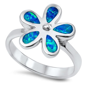 photo of Silver Lab Opal Plumeria Ring with Blue Lab Opal