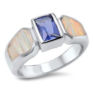 photo of Silver Lab Opal Ring with Blue Sapphire Stone