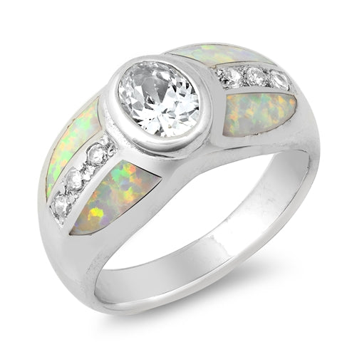 photo of Silver Lab Opal Ring with Clear CZ, White Opal Stone