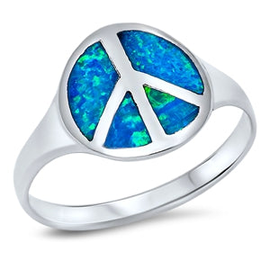 photo of Silver Lab Opal Peace Sign Ring with Blue Lab Opal, Clear CZ