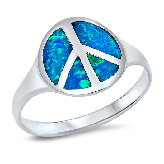Silver Lab Opal Peace Sign Ring