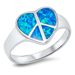 photo of Silver Lab Opal Ring - Heart Peace Sign with Blue Lab Opal Stone