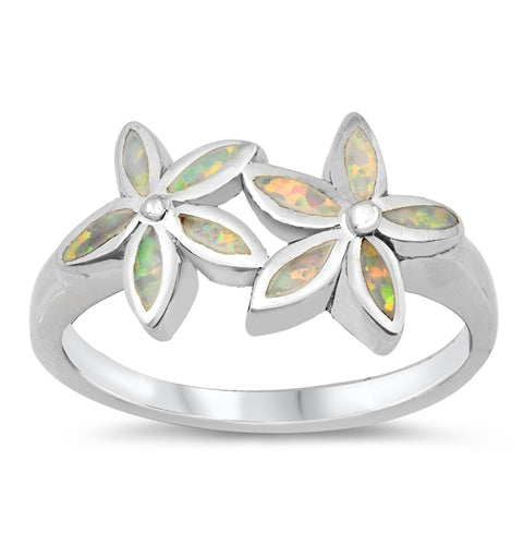 photo of Silver Lab Opal Ring - Plumeria with White Opal