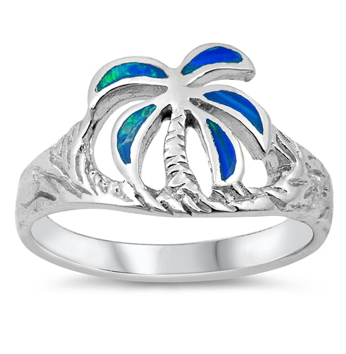 photo of Silver Lab Opal Ring - Palm Tree with Blue Opal