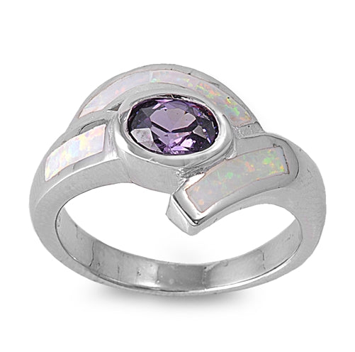 photo of Silver Lab Opal Ring with Amethyst CZ Stone