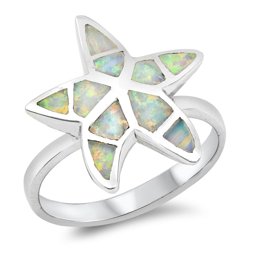 photo of Silver Lab Opal Ring - Starfish with White Opal Stone