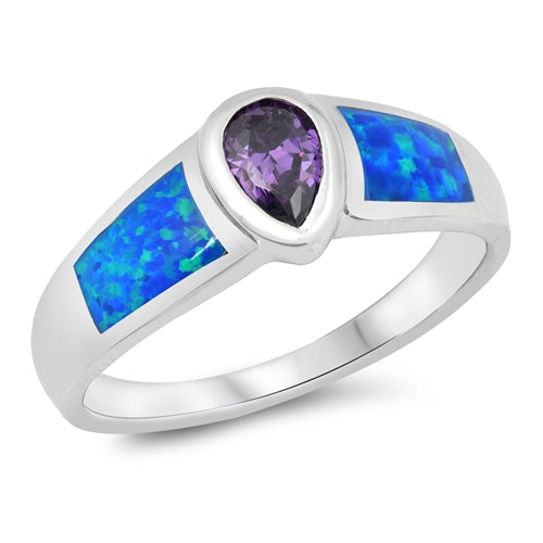 photo of Silver Lab Opal Ring - Amethyst with Blue Opal, Amethyst