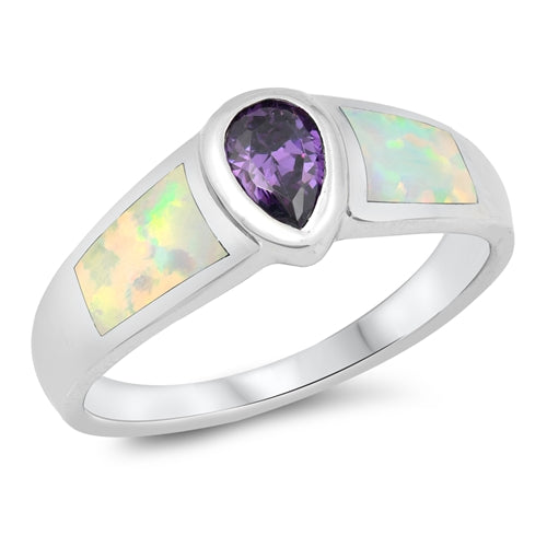 photo of Silver Lab Opal Ring - Amethyst with Amethyst, White Opal Stone