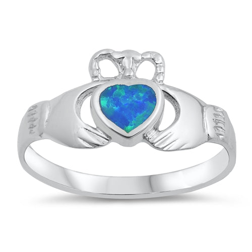 photo of Silver Lab Opal Ring -Claddagh - Blue Opal