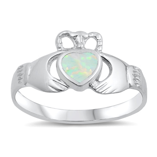 photo of Silver Lab Opal Ring - Claddagh with White Opal Stone