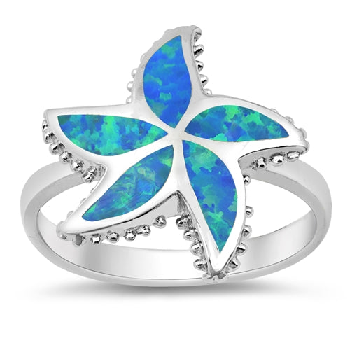 photo of Silver Lab Opal Ring - Star with Blue Opal Stone