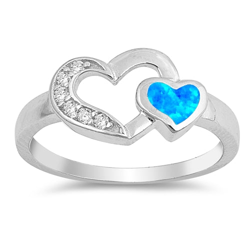 photo of Silver Lab Opal Ring - Two Hearts with Blue Lab Opal Stone