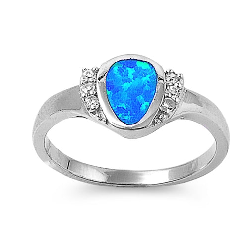 photo of Silver Lab Opal Ring With Blue Opal, Clear CZ Stone