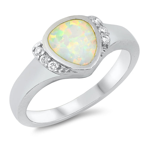 photo of  Silver Lab Opal Ring with White Opal, Clear CZ Stone