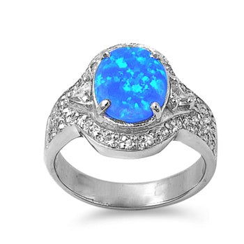 photo of Silver Lab Opal Ring - Blue Opal, Clear CZ Stone