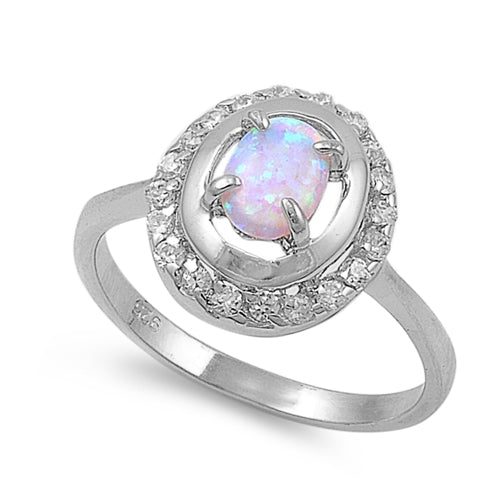 photo of Silver Lab Opal Ring with White Opal, Clear CZ Stone