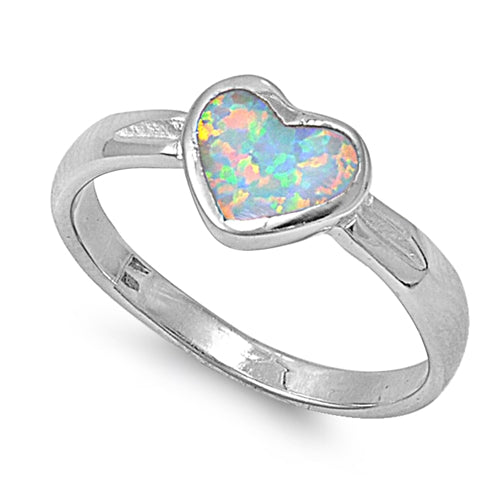 photo of Silver Lab Opal Ring - Heart with White Opal Stone