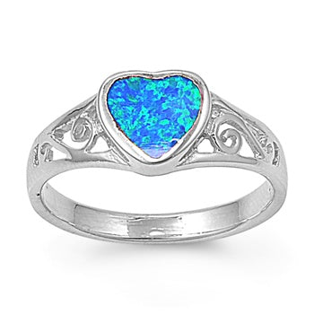 photo of Silver Lab Opal Ring - Heart with Blue Opal Stone