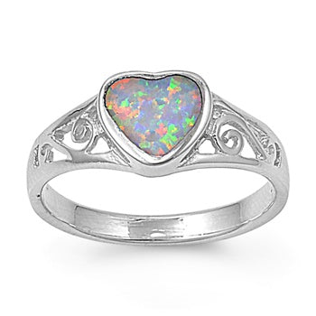 photo of Silver Lab Opal Ring - Heart with White Opal Stone