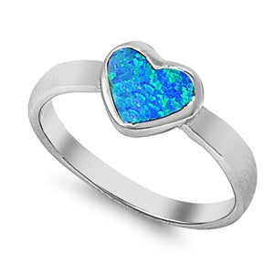 photo of Silver Lab Opal Ring - Heart with Blue Opal Stone