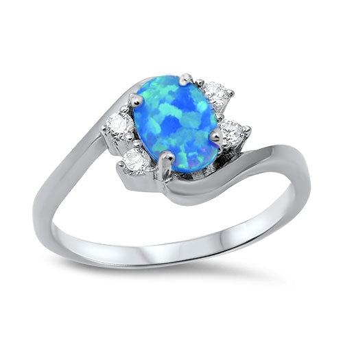 photo of Silver Lab Opal Ring with Blue Opal, Clear CZ Stone