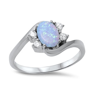 photo of Silver Lab Opal Ring with Light Blue Lab Opal, Clear CZ