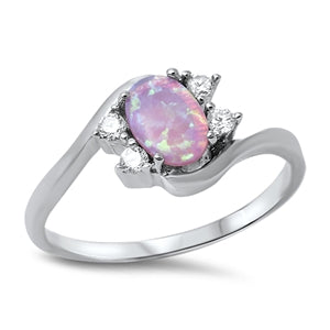 photo of Silver Lab Opal Ring with Pink Lab Opal, Clear CZ Stone