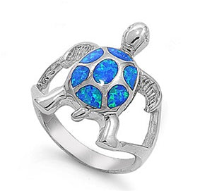 photo of Silver Lab Opal Ring- Turtle with Blue Opal Stone