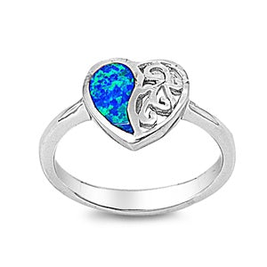 photo of Silver Lab Opal Ring - Heart with Blue Opal Stone