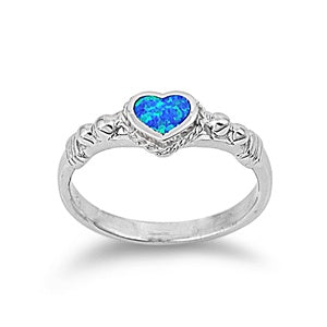 photo of Silver Lab Opal Ring - Heart with Blue Opal Stone