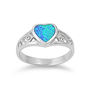 photo of Silver Lab Opal Ring - Heart with Blue Opal Stone
