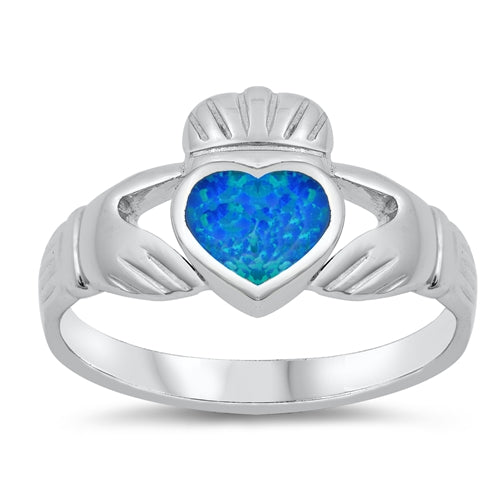 photo of Silver Lab Opal Ring - Claddagh with Blue Opal Stone