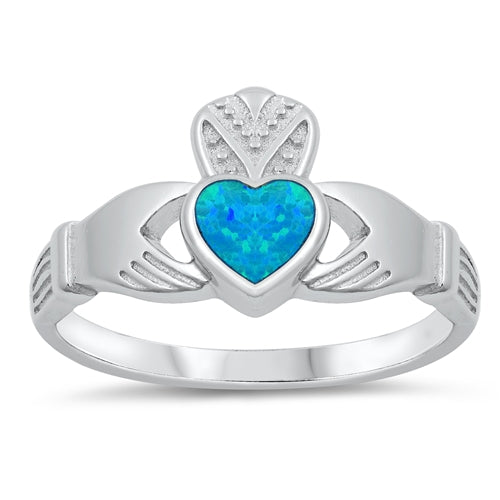 photo of  Silver Lab Opal Ring - Claddagh with Blue Opal Stone