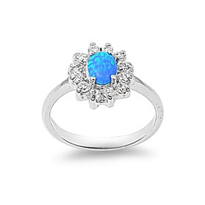 photo of Silver Lab Opal Ring with Blue Opal, Clear CZ Stone