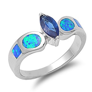 photo of Silver Lab Opal Ring With Blue Opal with Blue Sapphire CZ Stone
