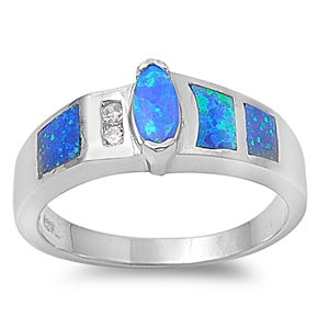 photo of Silver Lab Opal Ring with Blue Opal with Clear CZ Stone
