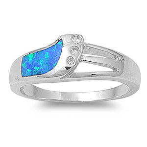 photo of Silver Lab Opal Ring with Blue Opal with Clear CZ Stone