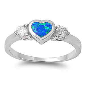 photo of Silver Lab Opal Ring with Blue Opal with Clear CZ Stone