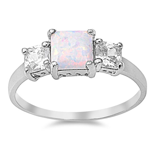 photo of Silver Lab Opal Ring With White Opal With Clear CZ Stone