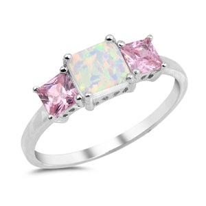 photo of Silver Lab Opal Ring With White Lab Opal, Pink CZ Stone